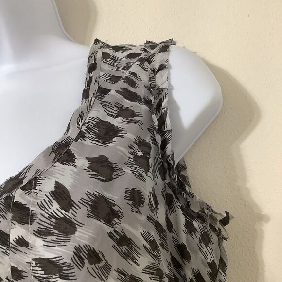 Banana Republic Grey Cheetah Leopard Print Sheer Summer McBling Ruffle Top Small - Picture 5 of 10